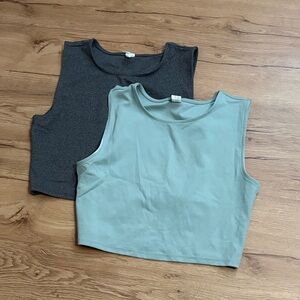 Set of 2 Women's Sleeveless Crop Tank Top - Sage Green & Charcoal